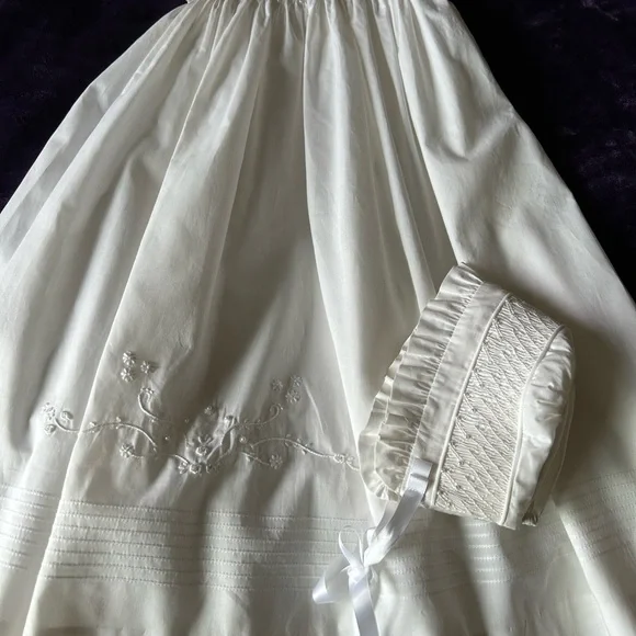 Isabel Garreton Beaded Pearl Christening Gown with Bonnet